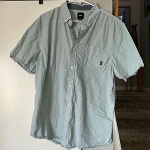 Green and white striped button down